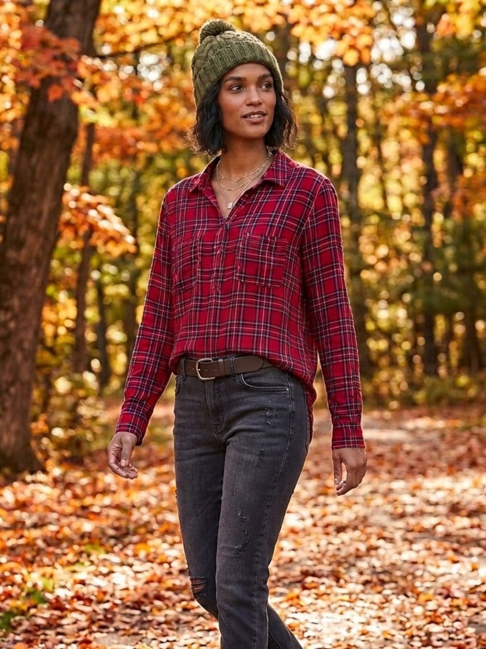Universal Thread Red and Navy Soft Fall Plaid Shirt Size Large